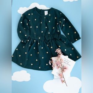 Girls Hunter green dress with sparkle gold stars dress
